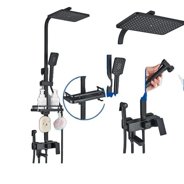 Rubinetto Per Doccia, Doccia A Pioggia E Doccetta, Struttura In Ottone Resistente, Nero G-image