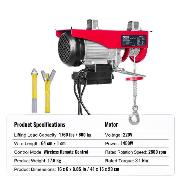 Argano Elettrico Senza Fili, Capacità Di Carico 1000 Kg, Potenza 1600 W, 220V 1760 Libbre-image