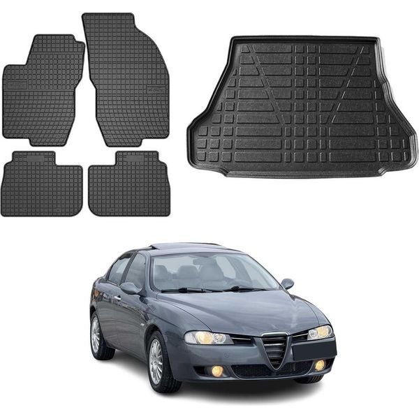 Set Tappetini E Fodera Bagagliaio Per Alfa Romeo 156 1997-2005 Notchback In Gomma 5X-image