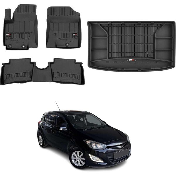 Set Di Tappetini E Fodere Per Bagagliaio Omac Per Hyundai I20 2008-2014 In Gomma Nera 4X-image