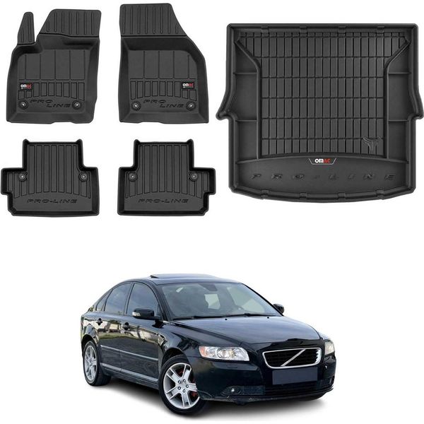 Set Di Tappetini E Fodere Per Il Bagagliaio Omac Per Volvo S40 2003-2012 In Gomma Nera 5X-image