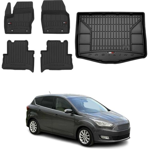 Set Di Tappetini E Fodere Per Bagagliaio Omac Per Ford C-Max 2010-2019 In Gomma Nera 5X-image