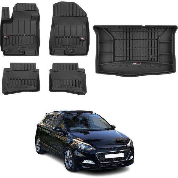 Set Di Tappetini E Fodere Per Bagagliaio Omac Per Hyundai I20 2014-2020 In Gomma Nera 5X-image