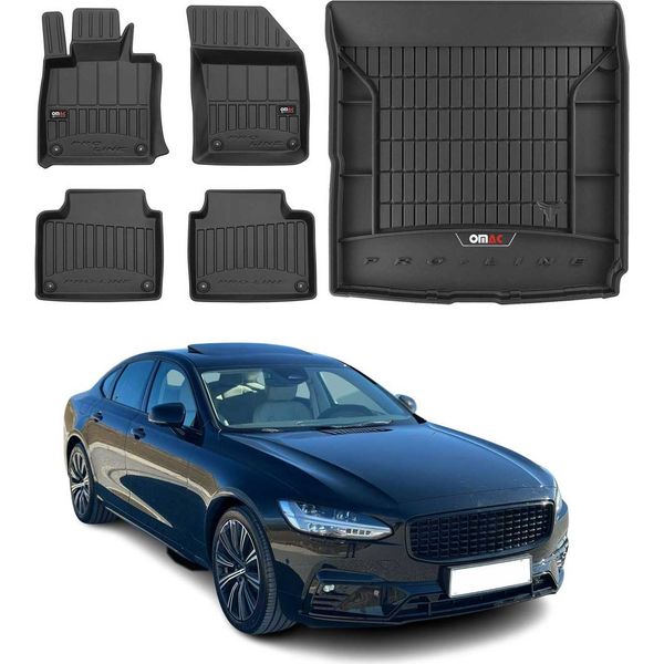 Set Di Tappetini E Fodere Per Il Bagagliaio Omac Per Volvo S90 2016-2020 In Gomma Nera 5X-image