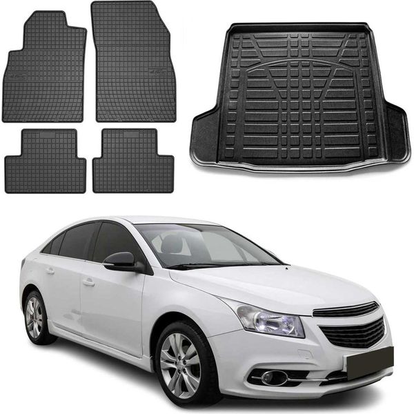 Set Di Tappetini E Fodere Per Il Bagagliaio Per Chevrolet Cruze Limo 2008-2016 In Gomma 5X-image