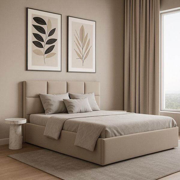 Gutto Letto Imbottito 90X200 A Doghe Metalliche In Velluto Beige Con Contenitore-image