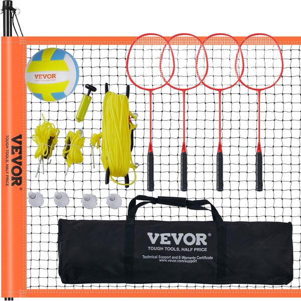 Vevor Rete Da Pallavolo Regolabile In Altezza Per Badminton, 91,44 X 970 Cm Rete Da Pallavolo Da Spiaggia Portatile, Rete Da Pallavolo Arancione Rete Da Pallavolo Pieghevole Con Pallavolo E Borsa Da Trasporto E Racchetta Da Badminton-image