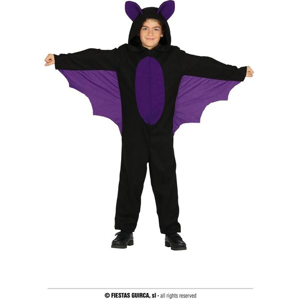 Costume Da Pipistrello Halloween Nero Viola Bambini Tuta Con Cappuccio Orecchie Ali Tuta Con Cappuccio Disegno Animale A Tema Carnevale, Taglia: 98/104 Colore: Nero-image