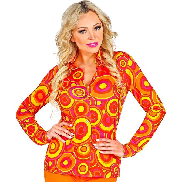 Camicetta Groovy Da Donna Anni '70 Schlager Hippie Taglia S - Xl - Bolle Arancioni S/M-image