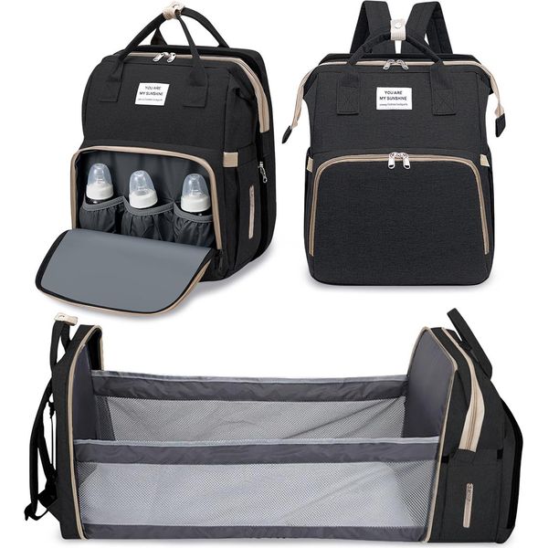 Borsa Fasciatoio Zaino Multifunzionale Oxford Grande Zaino Fasciatoio Borsa Per Bambini Zaino Da Viaggio Unisex Borsa Per Pannolini Per Mamma, Papà, Nero-image