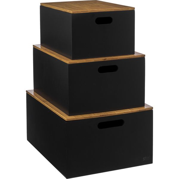 5Five Simply Smart Aufbewahrungsboxen-Set Bava 3-Tlg., Mdf, Bambus, Schwarz, 181365-image