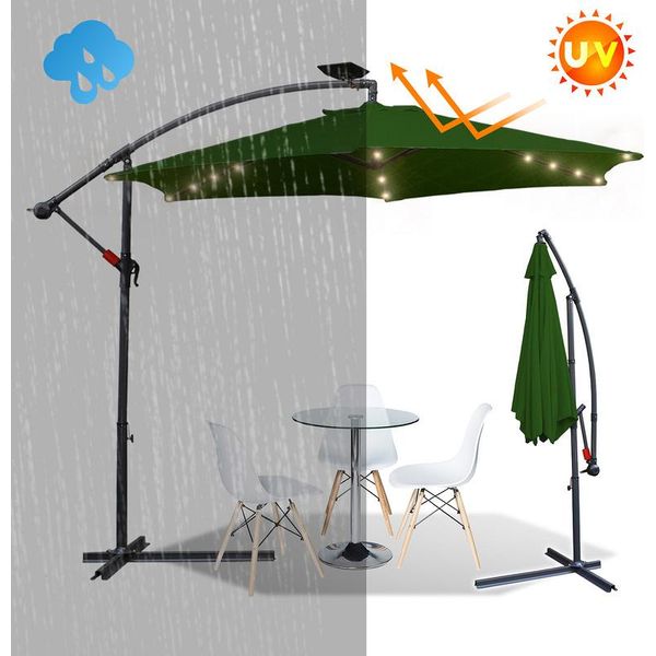 Fiqops 3,5 M Ombrellone A Pendolo Da Campeggio UV40+ Padiglione Led Ombrellone Solare Da Giardino Con Led - Verde-image