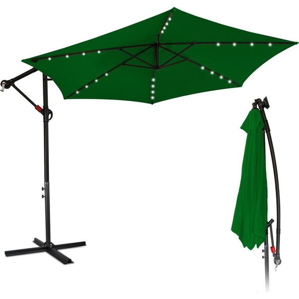 Jopassy Ombrellone Verde Led Solare Ø300Cm Ombrello Da Giardino Ombrello Da Mercato Ombrello A Manovella Balcone Alluminio Inclinabile-image