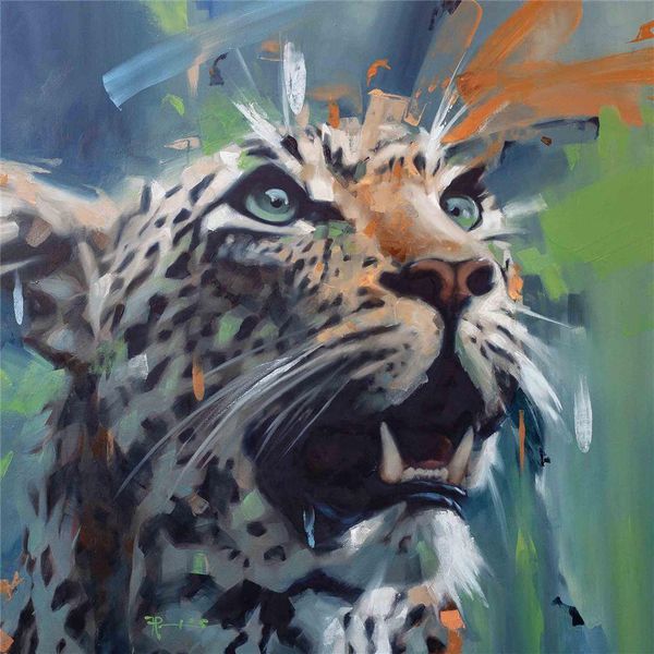 Frank Pretorius - Leinwanddruck, Leopard PM6264 (60 Cm X 60 Cm) (Blau/Weiß/Schwarz)-image