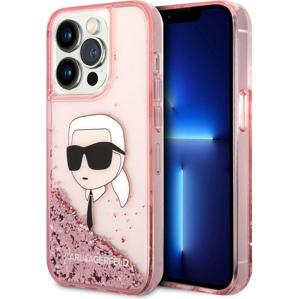 Karl Lagerfeld Klhcp14Llnkhcp Custodia Rigida Per Iphone 14 Pro 6.1 Rosa/Rosa Glitter Karl Head-image