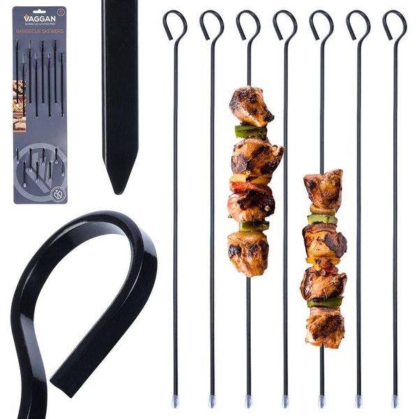 Spiedini In Metallo Spiedini Per Barbecue Spiedini Per Carne Spiedini Per Shashlik Utensile Per Barbecue Acciaio Inox Non Stick Nero 31,5 Cm 8 Pz.-image