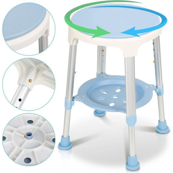 Sgabello Da Doccia Jopassy Sgabello Da Bagno Sedia Da Doccia Regolabile In Altezza Fino A 136 Kg Sedile Da Bagno Con Ripiano Girevole A 360°-image