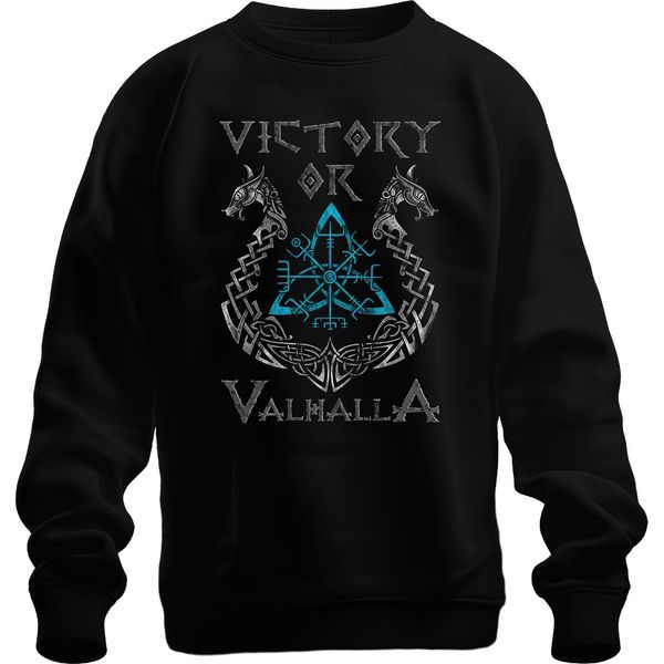 Vittoria O Valhalla Vegvisir Bussola Runica Lupi Vichinghi Nodo Felpa Unisex Pullover, Nero, Xl-image