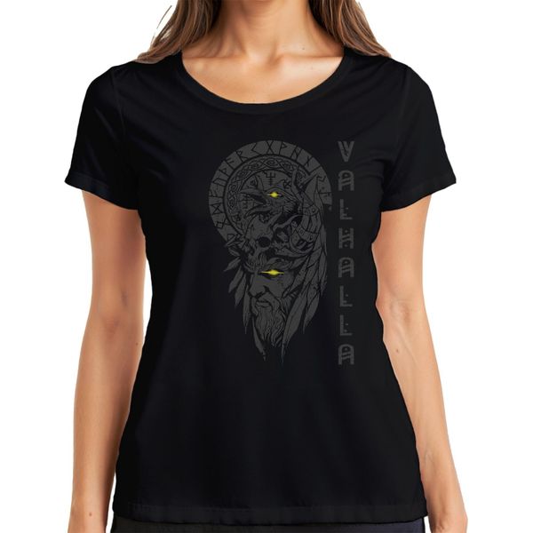 Maglietta Vichinga Odino Occhio Giallo Valhalla Raven Rune Nordiche Mitologia Donna, Nero, Xxl-image