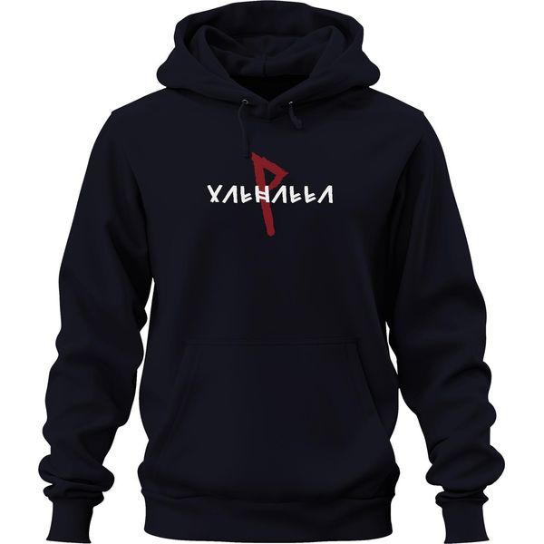 Valhalla Viking Norse Mythology Runes Odin Asgard Valhalla Unisex Hoodie Hoodie, Navy, M-image