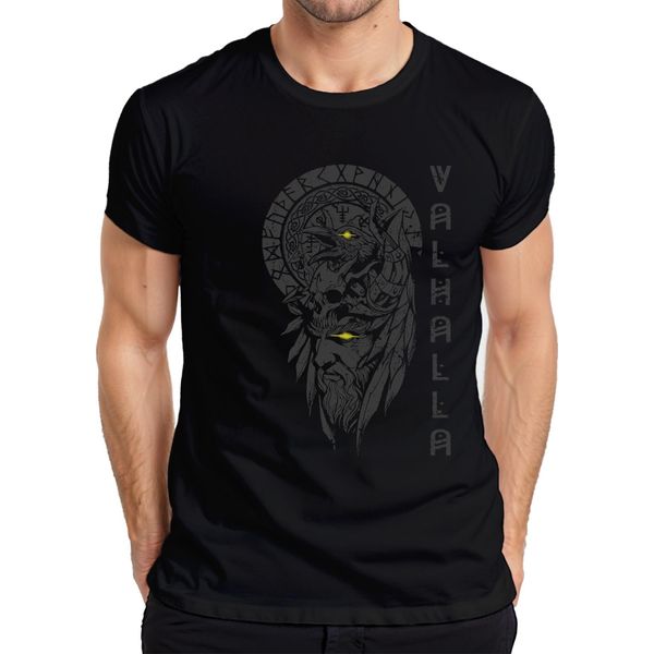 Maglietta Vichinga Odino Occhio Giallo Valhalla Corvo Rune Nordiche Mitologia Uomo, Nero, Xl-image