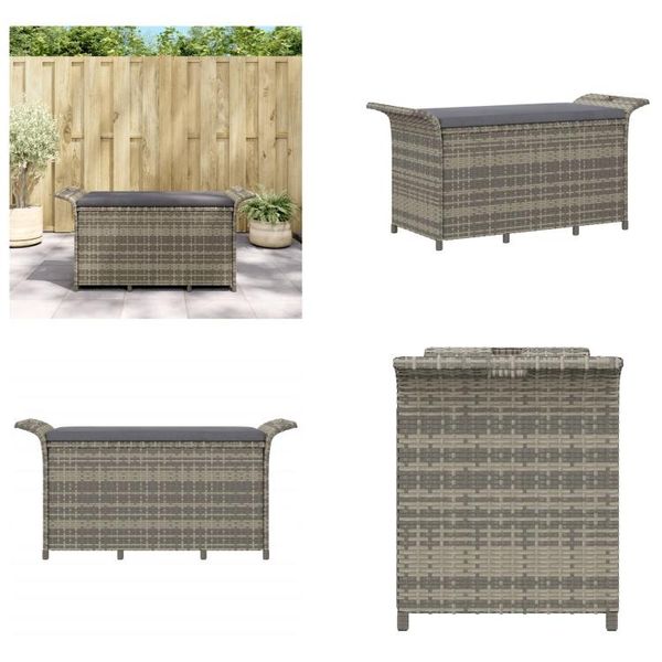 Vidaxl Panca Da Giardino Con Cuscini Grigio 116X46X57 Cm In Poly Rattan - Panca Da Giardino - Panca Da Giardino - Panca Da Esterno-image