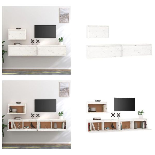 Vidaxl Mobili Tv 3 Pz. Pino Massiccio Bianco - Mobile Tv - Mobili Tv - Mobile Tv In Legno - Mobili Tv-image