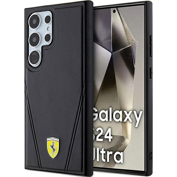 Ferrari Fehms24Lp3Bak S24 Ultra S928 Czarny/Black Hardcase Hot Stamp V Lines Magsafe-image