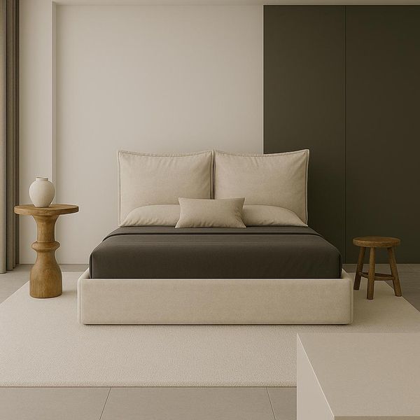 Gutto Letto Imbottito Su Misura Glammy 120X200 A Doghe Metalliche In Tessuto Vellutato Beige Velvett Con Rete E Contenitore-image