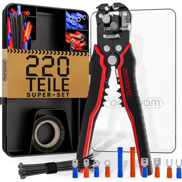 Monzana Pinza Spelafili 3In1 Set 220 Pezzi Con Scatola Accessori 0,2-6Mm² Acciaio Spelacavi Automatico Strumento Per Crimpare Cavi-image
