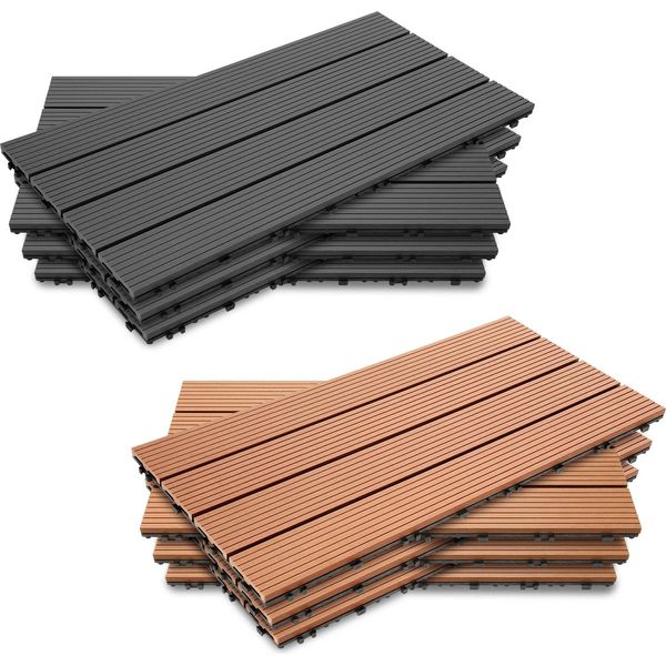 Jopassy 6 Piastrelle Per Patio In Wpc 30X60Cm, Piastrelle In Plastica A Incastro Effetto Legno, Piastrelle In Legno Antiscivolo, Marrone - 1Mq-image