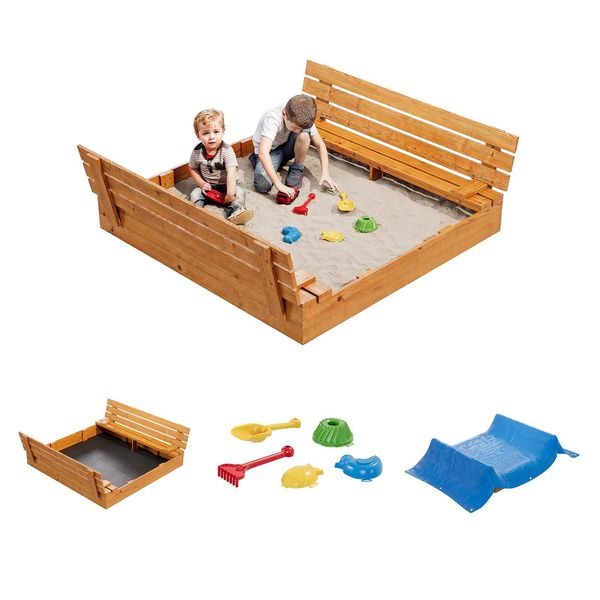 Sabbiera In Legno Con Copertura Per Panchina Sabbiera Per Bambini Impregnata 10784-image