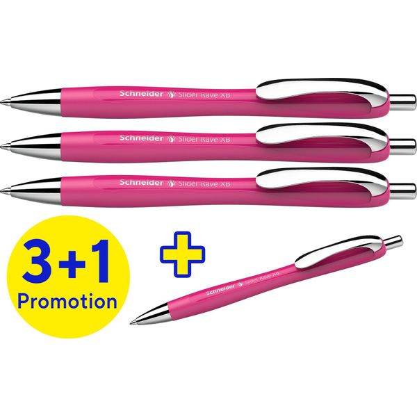 Schneider 132554 3 + 1 Gratis: Schneider Kugelschreiber Slider Rave Xb Pink Schreibfarbe Blau, 3 St. + Gratis 1 Slider Rave Xb Pink-image