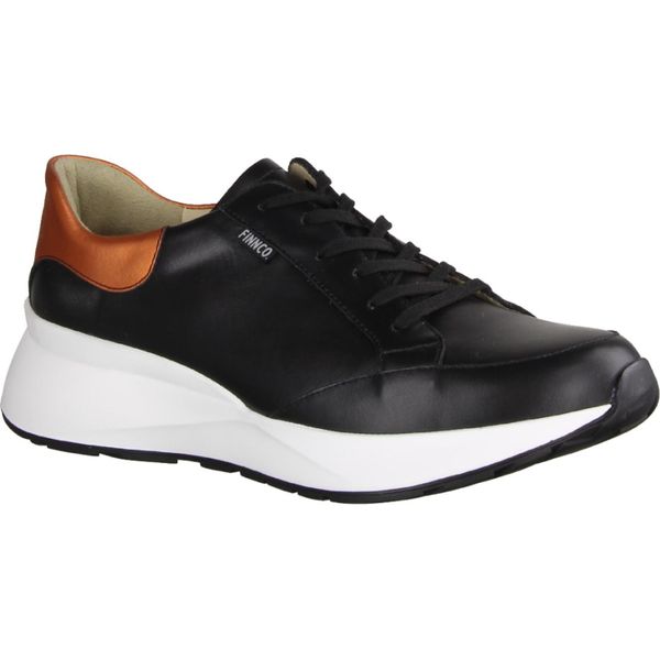 Finn Comfort Caseres Nero/Arancia, Donna, Sneaker, Plantare Estraibile, Pelle, Nuovo - Scarpe Da Donna, Scarpe Comode Stringate, Nero, Pelle (Nappaseda/Diesel)-image