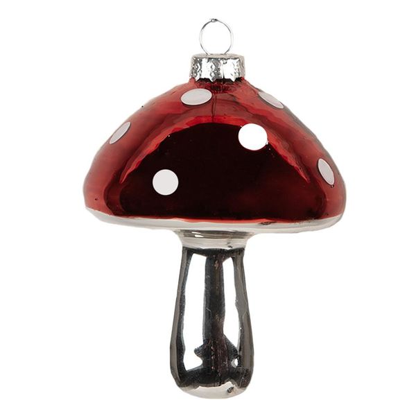 Ornamento Natalizio Clayre & Eef A Fungo Ø 7X9 Cm In Vetro Rosso-image