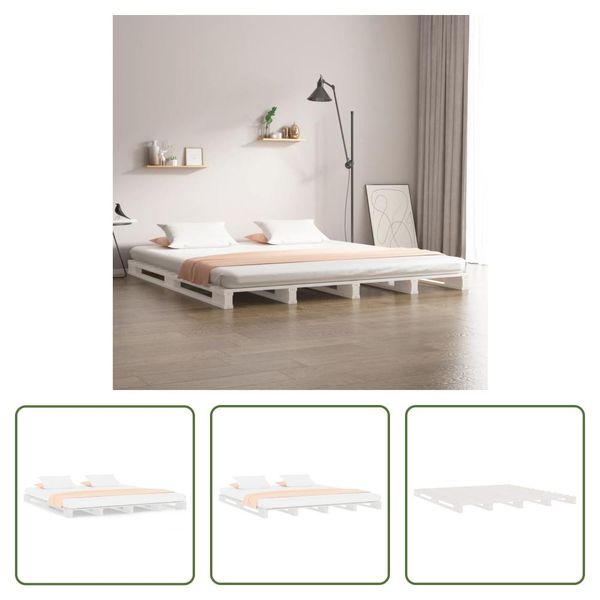 The Living Store Letto Pallet Bianco 140X200 Cm In Legno Di Pino Massiccio-image