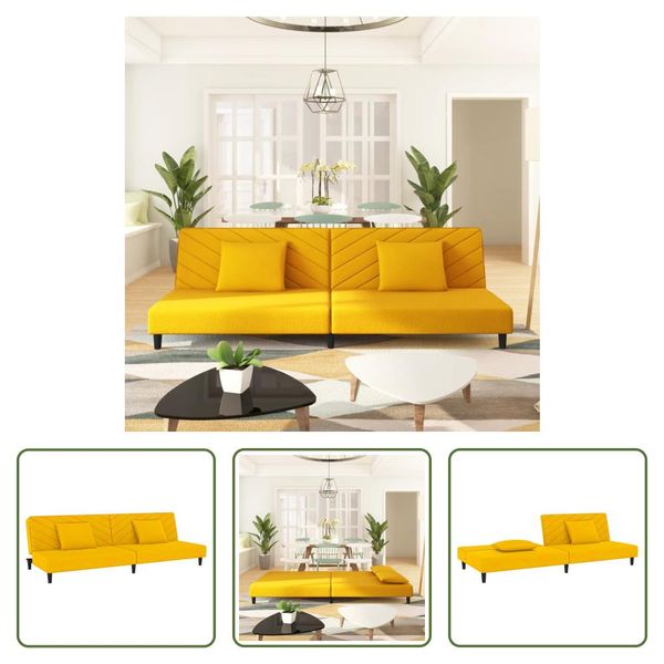 The Living Store Divano Letto A 2 Posti Con 2 Cuscini In Velluto Giallo-image