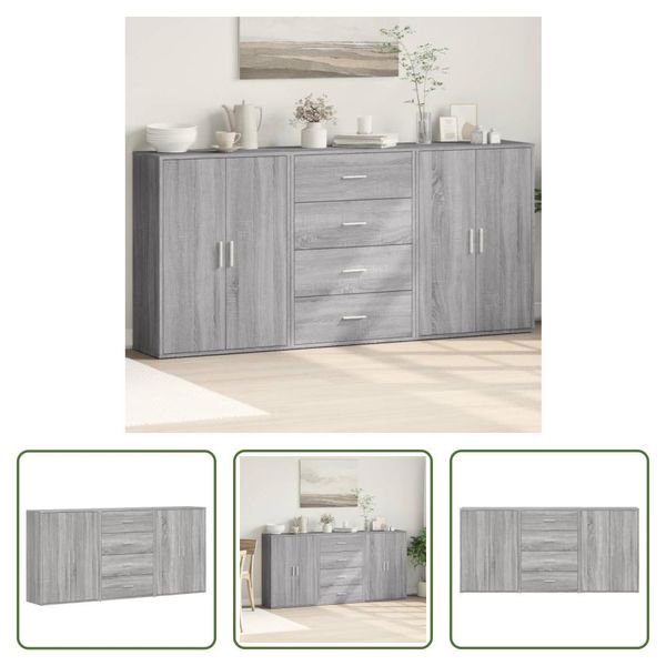 The Living Store Credenze 3 Pz. Grigio Sonoma 60X31X84 Cm Materiale A Base Di Legno-image