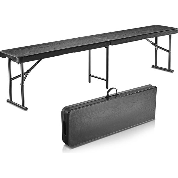 Vevor Panca Pieghevole In Plastica, Panca Pieghevole Portatile Da 1,83 M, Panca Da Esterno In Hdpe Impermeabile E Liscia, Sedile Da Pranzo Per Picnic In Campeggio Con Maniglia Per Il Trasporto, Per Attività Di Intrattenimento Come Il Calcio In Giardino, Nero-image