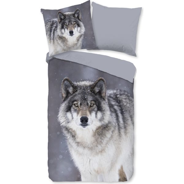 Set Di Biancheria Da Letto In Flanella Good Morning Wolfie Colore Grigio Dimensioni 135X200+80X80-image