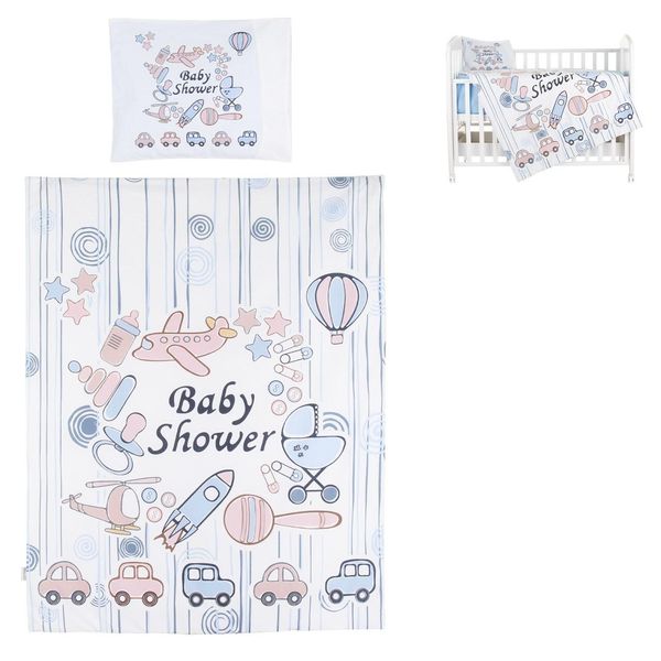 Set Di Biancheria Da Letto Chipolino 5 Pezzi, Piumone 95 X 125 Cm Cuscino 35 X 45 Cm Blu Bianco-image