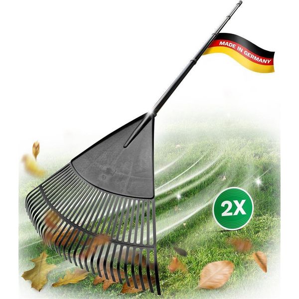 Novatool 2X Scopa Per Foglie Con Manico A 4 Pezzi E Vite, Scopa Per Foglie Con 30 Denti In Plastica, Larghezza Di Lavoro Rastrello 75 Cm, Rastrello Per Foglie, Scopa Per Giardino, Rastrello Per Prato, Rastrello, Scopa Per Paesaggio, Attrezzo Da Giardino Nero-image