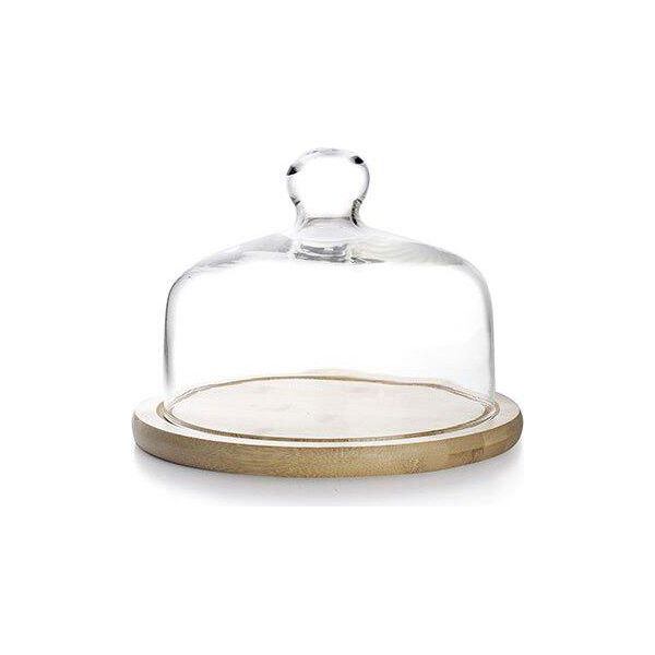 Ibili 18 Cm Piatto In Vetro Con Base In Legno Trasparente Taglia Unica-image