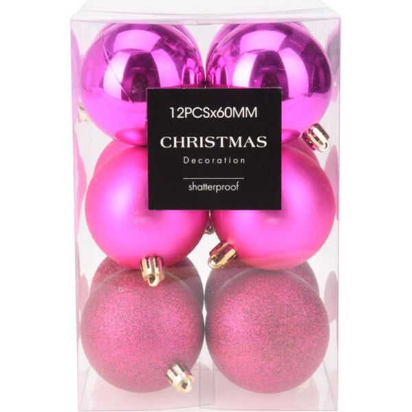 12Pcs Natale Baubles Natale Baubles Albero Baubles Set Rosa Ø6Cm-image