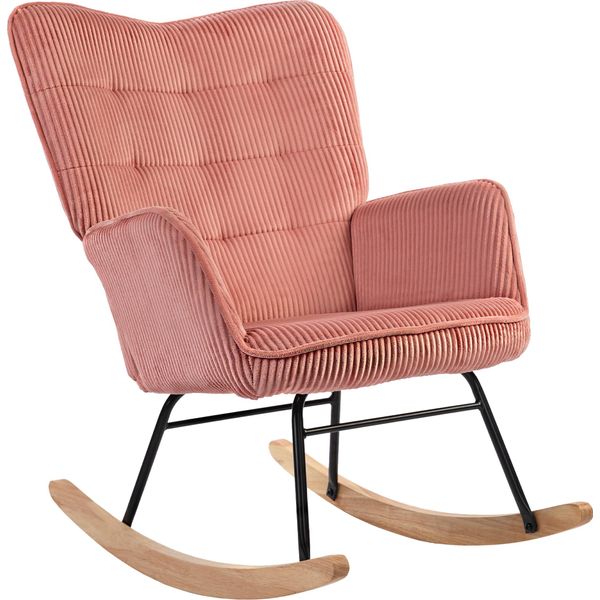 Homcom Sedia A Dondolo, Sedia A Dondolo Con Aspetto A Corda, Bracciolo, Poltrona Con Guide In Legno, Poltrona Reclinabile Per Soggiorno, Camera Da Letto, Rosa-image