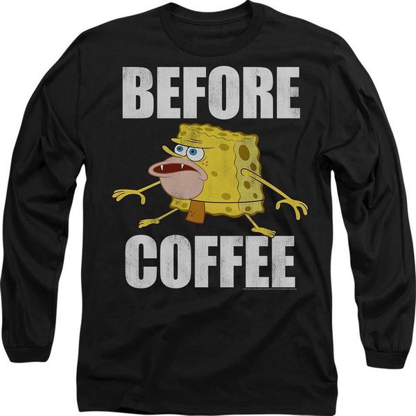 Spongebob Squarepants - Maglietta "Before Coffee Meme"" Per Uomo/Donna Unisex TV10730 (Xl) (Nero)"-image