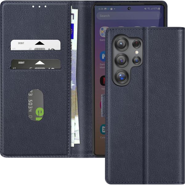 Avizar, Custodia In Ecopelle Con Funzione Di Supporto Per Samsung Galaxy S25 Ultra, Blu Scuro-image