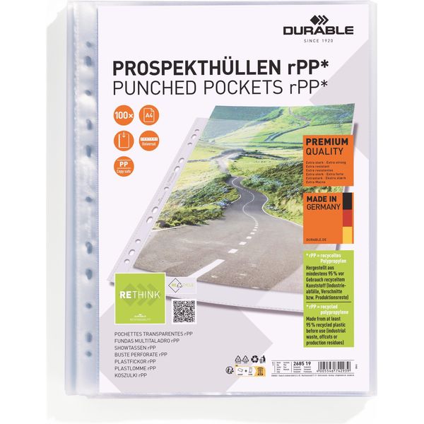 Durable Busta Perforata Premium A4 In Rpp Busta 100 Pezzi, 100 Pezzi, Trasparente, 268519-image