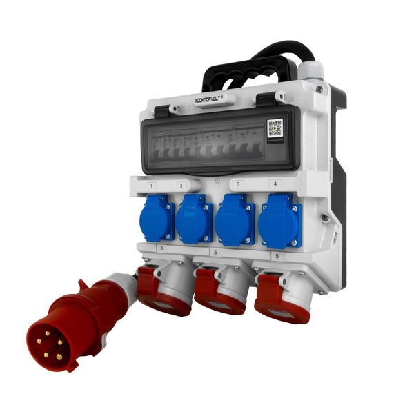 Distributore Di Corrente Da Cantiere 2X16A 32A Cee 4X230V Distributore Mobile Con Maniglia E Cavo Con Spina Cee 32A Distributore Di Corrente Doktorvolt DV-1420-F-image
