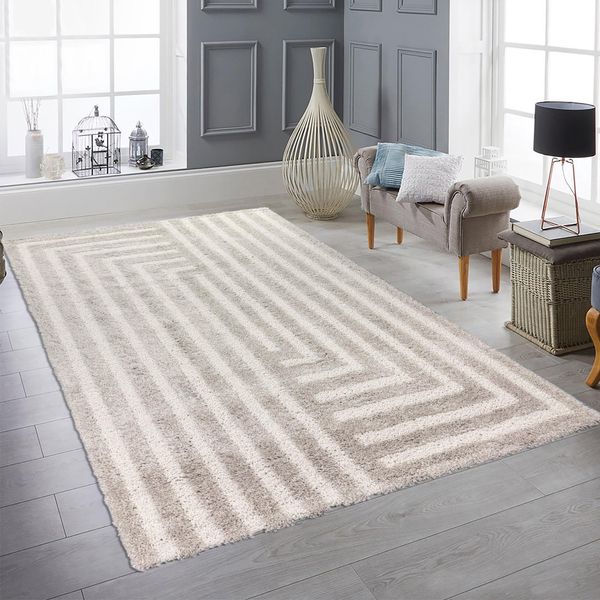 Tappeto Soffice A Pelo Alto Moderno E Accogliente In Beige Dimensioni - 160 X 230 Cm-image